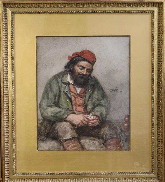 William Henry Haines (1812-1884) Portrait of a gypsy woman and a man peeling an apple 10.5 x 8.5in. and 10 x 8in.
